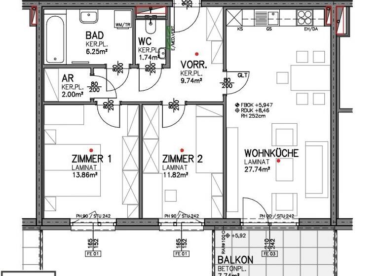 Wohnung zur Miete - Erstbezug 855 € 3 Zimmer 73,2 m² 2. Geschoss frei ab sofort Am Bahndamm Eisenstadt 7000