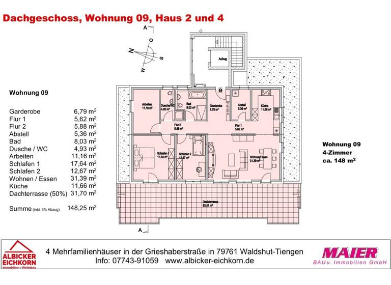 Penthouse zum Kauf provisionsfrei 784.400 € 4 Zimmer 148 m²<br/>Wohnfläche 5.<br/>Geschoss Grieshaberstr. 5 Waldshut Waldshut-Tiengen 79761