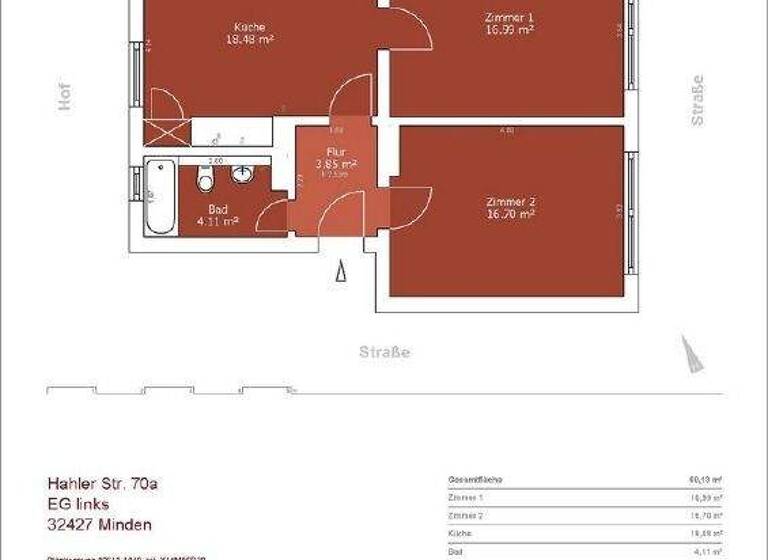 Wohnung zur Miete 975 € 2 Zimmer 58,1 m² frei ab sofort Hahler Str. 70a Innenstadt Minden 32427