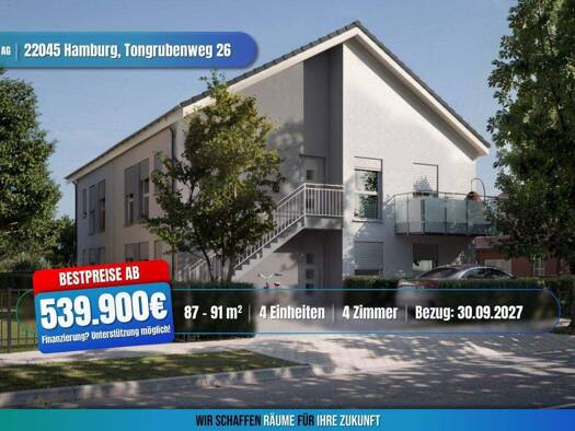 Wohnung zum Kauf - Neubau provisionsfrei als Kapitalanlage geeignet 539.900 € 4 Zimmer 87 m² Tongrubenweg 26 Tonndorf Hamburg 22045