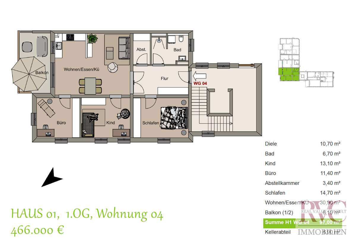 Wohnung zum Kauf provisionsfrei 466.000 € 4 Zimmer 97 m²<br/>Wohnfläche Oberndorf 5110