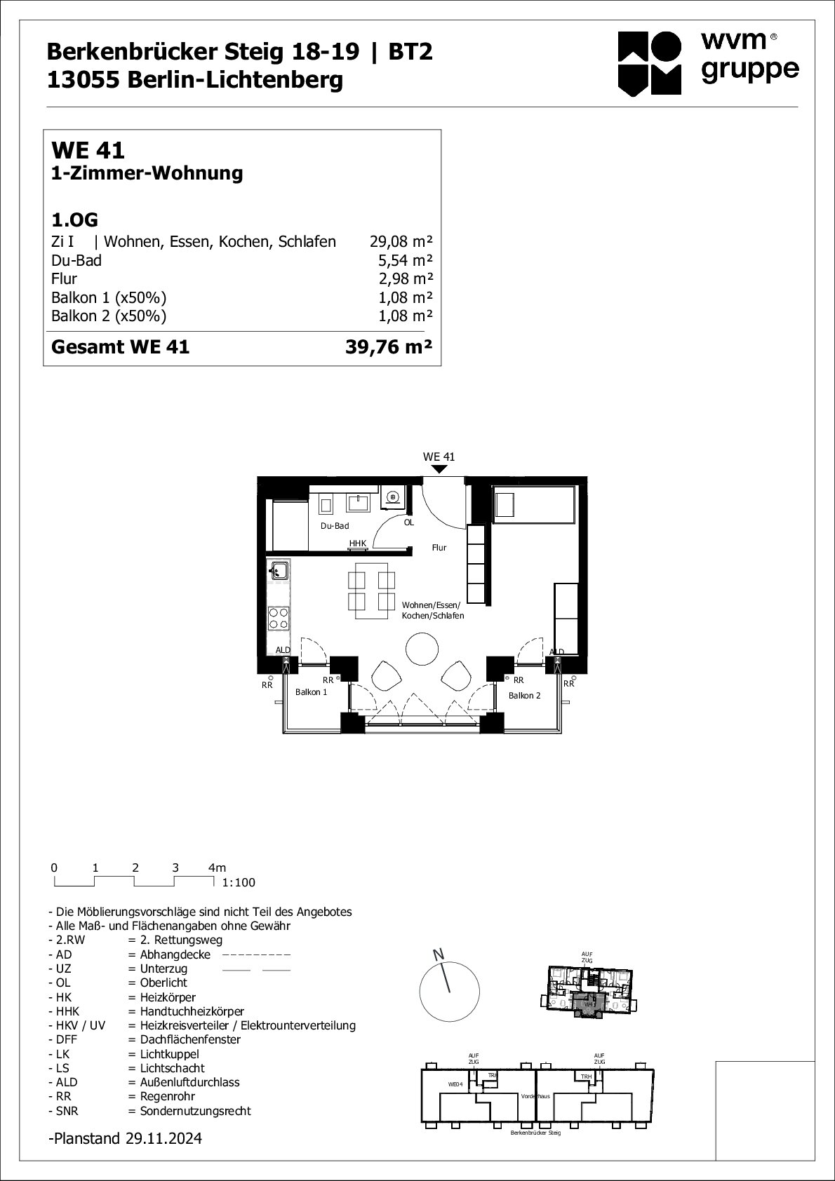 Wohnung zum Kauf provisionsfrei 285.000 € 1 Zimmer 39,8 m²<br/>Wohnfläche 2.<br/>Geschoss Berkenbrücker Steig 18-19 Alt-Hohenschönhausen Berlin 13055