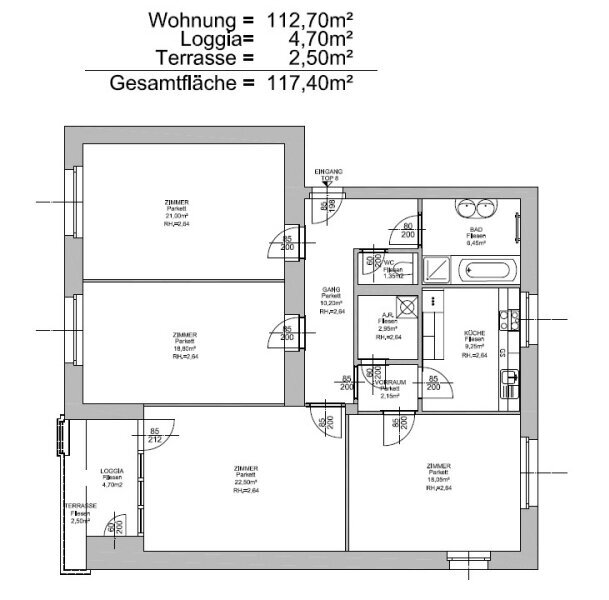 Wohnung zur Miete 1.581 € 4 Zimmer 112,7 m²<br/>Wohnfläche EG<br/>Geschoss Wien 1190