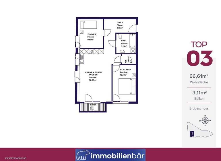 Wohnung zur Miete 577 € 3 Zimmer 66,6 m² EG frei ab 01.06.2026 Linzer Straße 26 Bad Schallerbach 4701