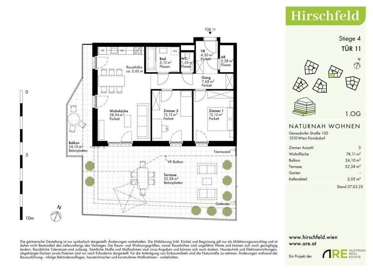 Wohnung zum Kauf - Erstbezug 509.500 € 3 Zimmer 74 m² 1. Geschoss Wien 1210