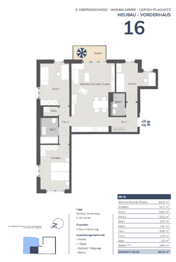 Wohnung zum Kauf provisionsfrei 529.000 € 4 Zimmer 94,5 m²<br/>Wohnfläche 3.<br/>Geschoss Plagwitz Leipzig 04229