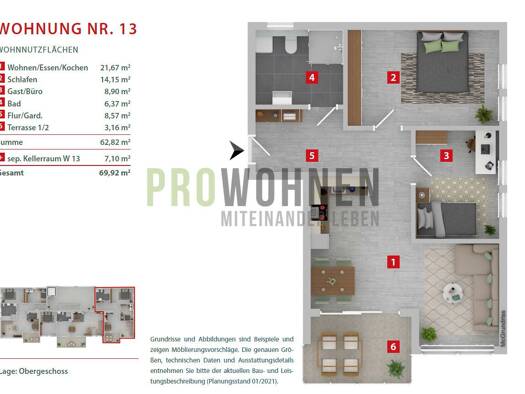Penthouse zum Kauf 249.621 € 3 Zimmer 62,8 m² Fechenbach Collenberg 97903