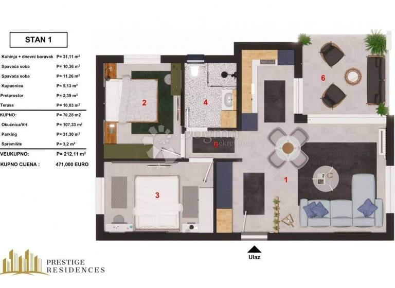 Wohnung zum Kauf 471.000 € 3 Zimmer 212 m² Sibenik