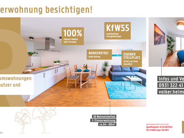 Wohnung zum Kauf provisionsfrei 289.736 € 2 Zimmer 64 m² Friedrich-Ebert-Straße 14 Niederwerrn 97464