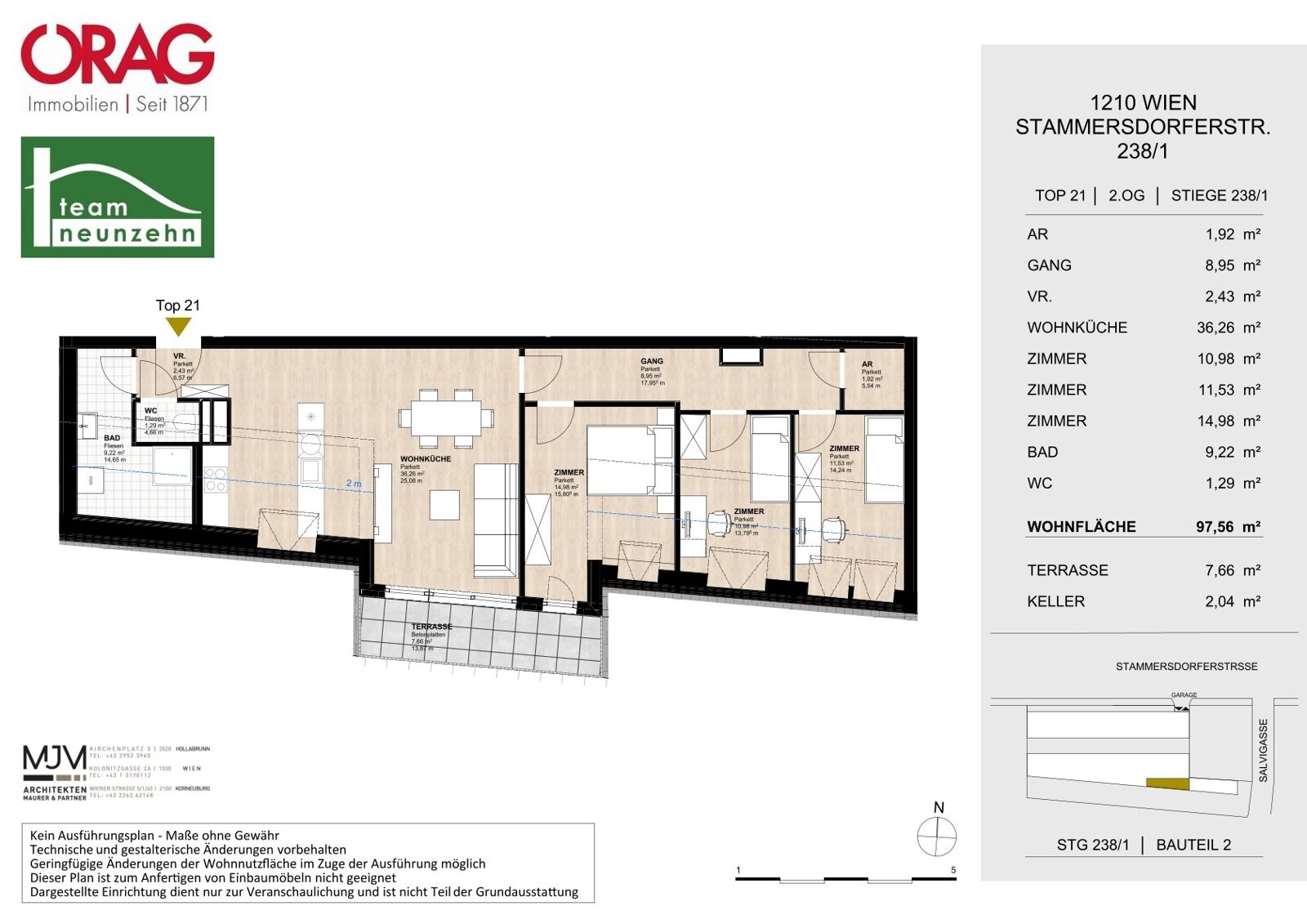 Wohnung zur Miete 1.177 € 4 Zimmer 97,6 m²<br/>Wohnfläche EG<br/>Geschoss Stammersdorfer Straße 238 Wien 1210