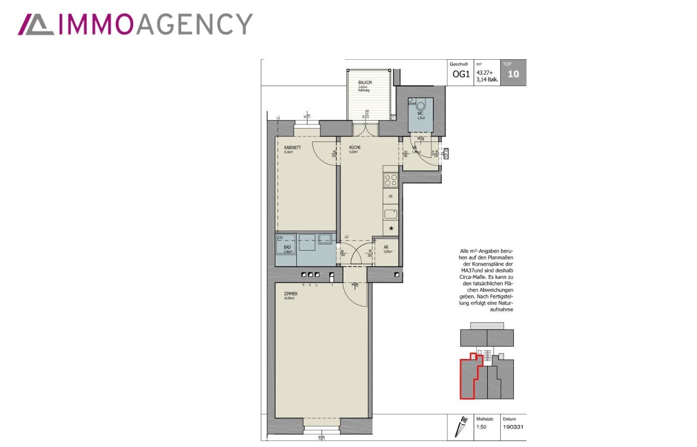 Wohnung zum Kauf 260.000 € 2 Zimmer 43,3 m²<br/>Wohnfläche 1.<br/>Geschoss Wien 1190