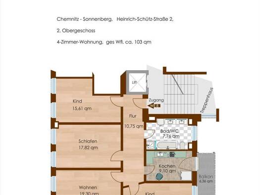 Wohnung zum Kauf 89.450 € 4 Zimmer 99,5 m² 2. Geschoss Heinrich-Schütz-Straße 2 Sonnenberg Sonnenberg 09130