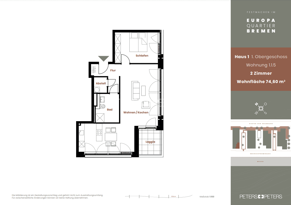 Wohnung zur Miete 1.199 € 2 Zimmer 75,1 m²<br/>Wohnfläche 1.<br/>Geschoss 01.03.2025<br/>Verfügbarkeit Häfen - Handelshäfen Bremen 28217