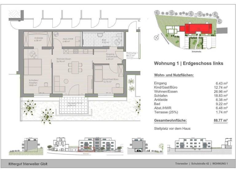 Terrassenwohnung zur Miete 1.100 € 3 Zimmer 88,8 m² EG frei ab 01.04.2026 Schulstraße 42 Trierweiler 54311