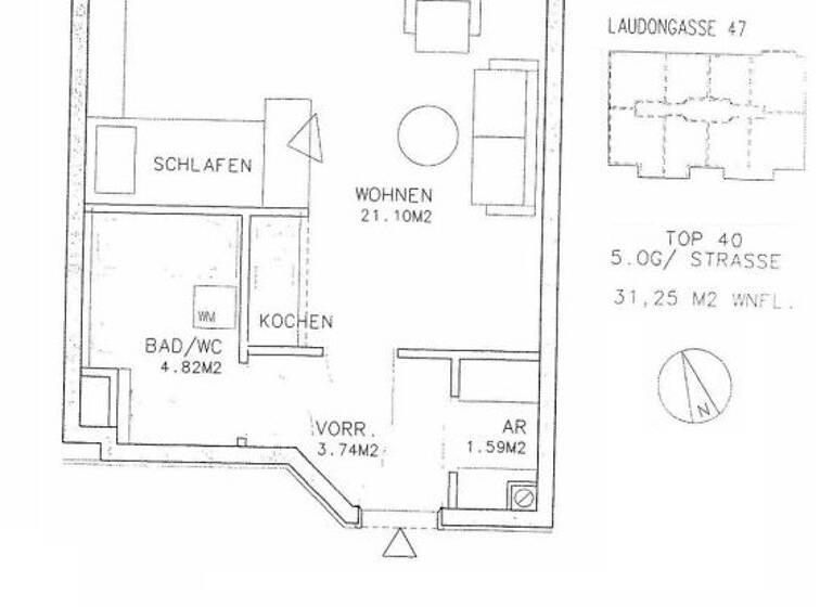 Studio zur Miete 594 € 1 Zimmer 31,3 m² 5. Geschoss Laudongasse 47 Wien 1080