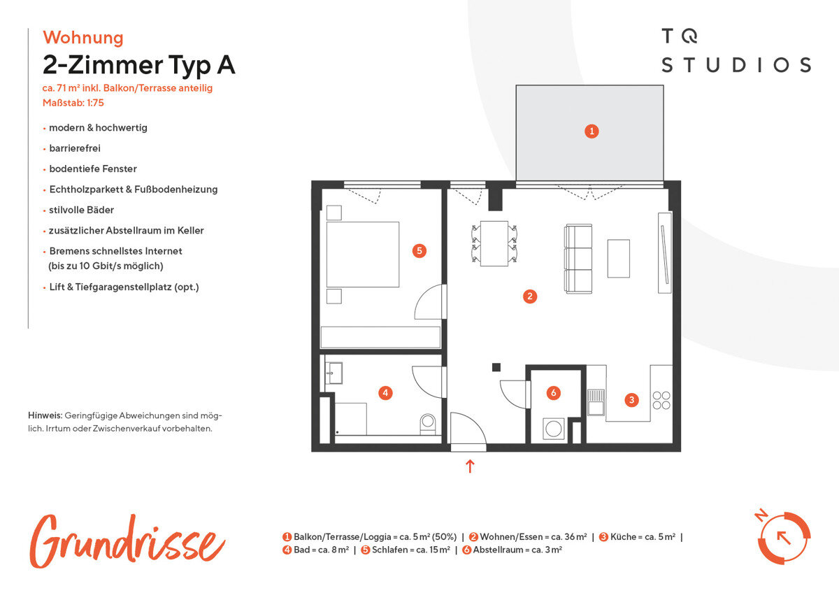 Wohnung zur Miete 921 € 2 Zimmer 73,7 m²<br/>Wohnfläche EG<br/>Geschoss Am Tabakquartier 20-22 Woltmershausen Bremen 28197