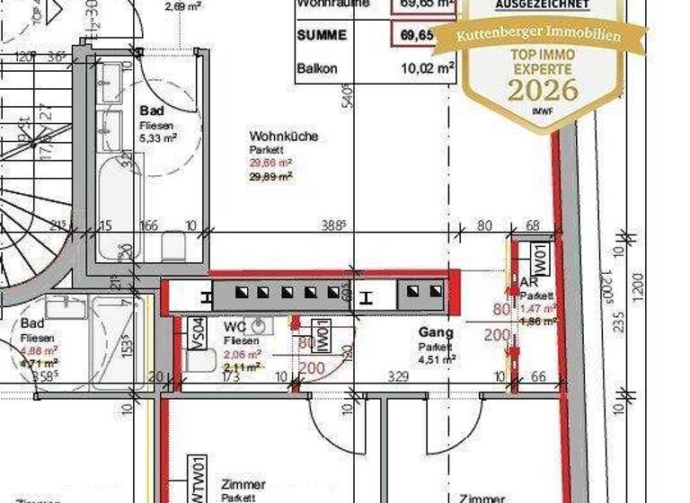 Terrassenwohnung zur Miete - Erstbezug 1.188 € 3 Zimmer 69,7 m² 5. Geschoss Wien 1100