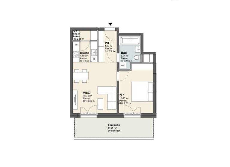 Terrassenwohnung zum Kauf - Erstbezug 298.600 € 2 Zimmer 48,6 m² 1. Geschoss Kremstalstraße 75e Krems an der Donau 3500