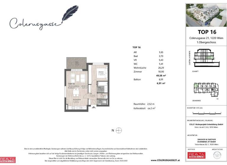 Wohnung zum Kauf - Erstbezug 285.000 € 2 Zimmer 49,6 m² 1. Geschoss Colerusgasse 21 Wien 1220