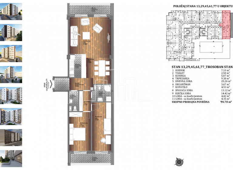 Wohnung zur Miete 409 € 3 Zimmer 6. Geschoss Sarajevo 71000