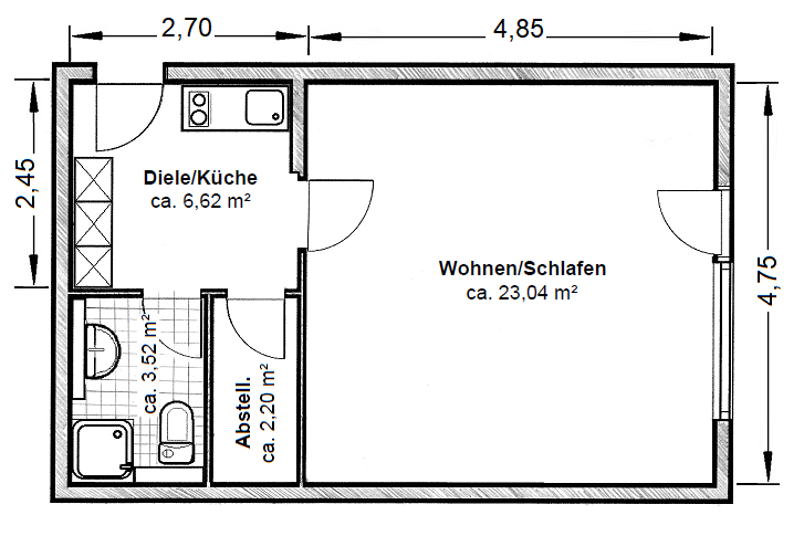 Studio zur Miete 550 € 1 Zimmer 35 m²<br/>Wohnfläche ab sofort<br/>Verfügbarkeit T 6 Östliche Unterstadt (P - U) Mannheim 68161