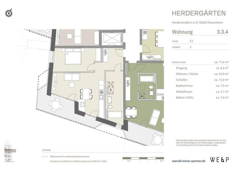 Wohnung zur Miete - Erstbezug 1.440 € 2 Zimmer 71,5 m² 3. Geschoss frei ab 01.06.2026 West Rosenheim 83024