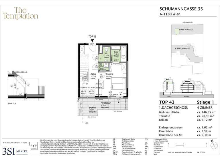 Wohnung zum Kauf - Erstbezug 1.378.100 € 4 Zimmer 146,6 m² 4. Geschoss Schumanngasse 35 Wien 1180