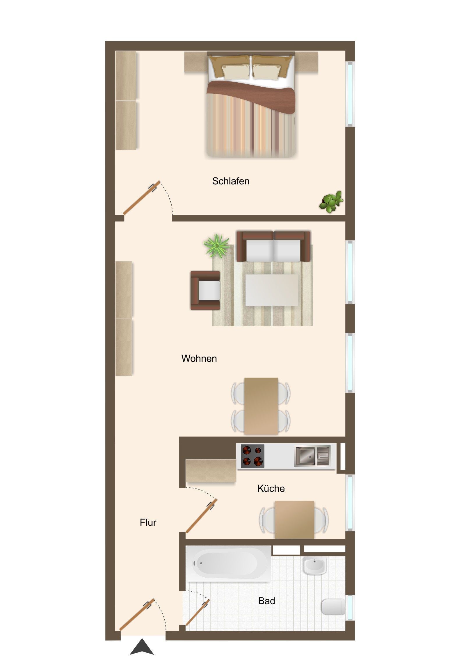 Wohnung zur Miete 410 € 2 Zimmer 45,6 m²<br/>Wohnfläche EG<br/>Geschoss 01.02.2025<br/>Verfügbarkeit Mittelstr. 7 Werder Magdeburg 39114