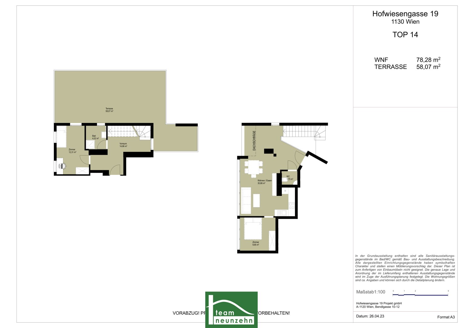 Terrassenwohnung zum Kauf 499.000 € 3 Zimmer 78,3 m²<br/>Wohnfläche Hofwiesengasse 19 Wien,Hietzing 1130