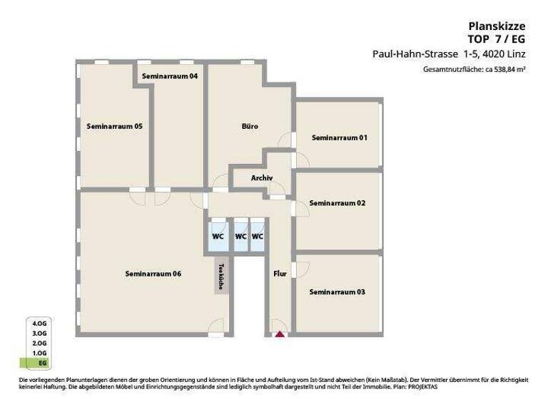 Bürofläche zur Miete 3.500 € 538,5 m² Bürofläche Paul-Hahn-Strasse 1 - 3 Lustenau Linz 4020
