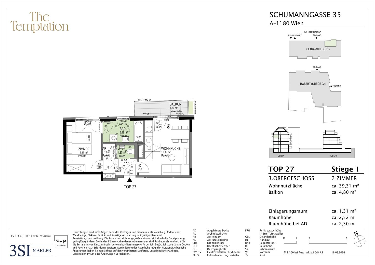 Wohnung zum Kauf 336.400 € 2 Zimmer 39,5 m²<br/>Wohnfläche 3.<br/>Geschoss Schumanngasse 35 Wien 1180