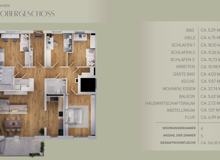 Wohnung zur Miete 1.499 € 5 Zimmer 136,4 m² 1. Geschoss frei ab 01.05.2026 Steppach 50 a Steppach Pommersfelden 96178