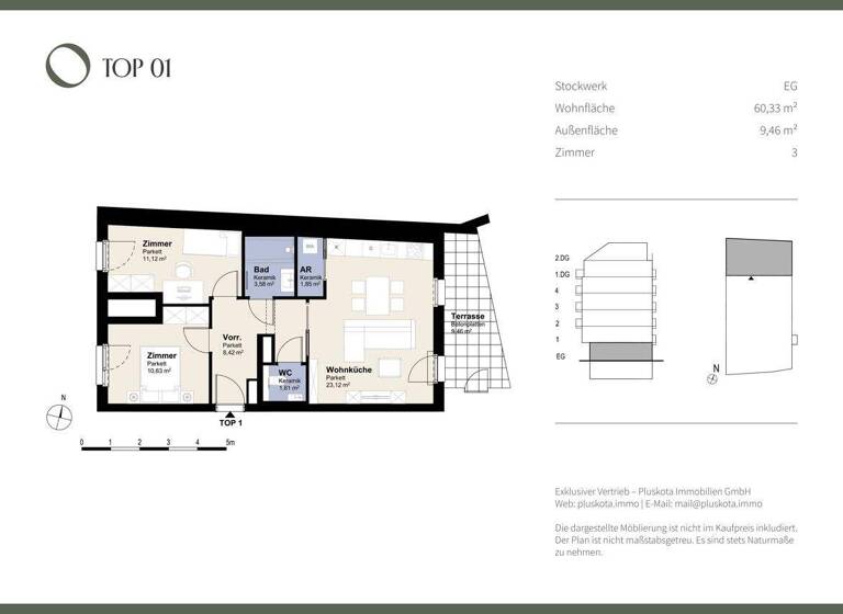 Wohnung zum Kauf provisionsfrei 389.000 € 3 Zimmer 60,3 m² EG Wien, Meidling 1120