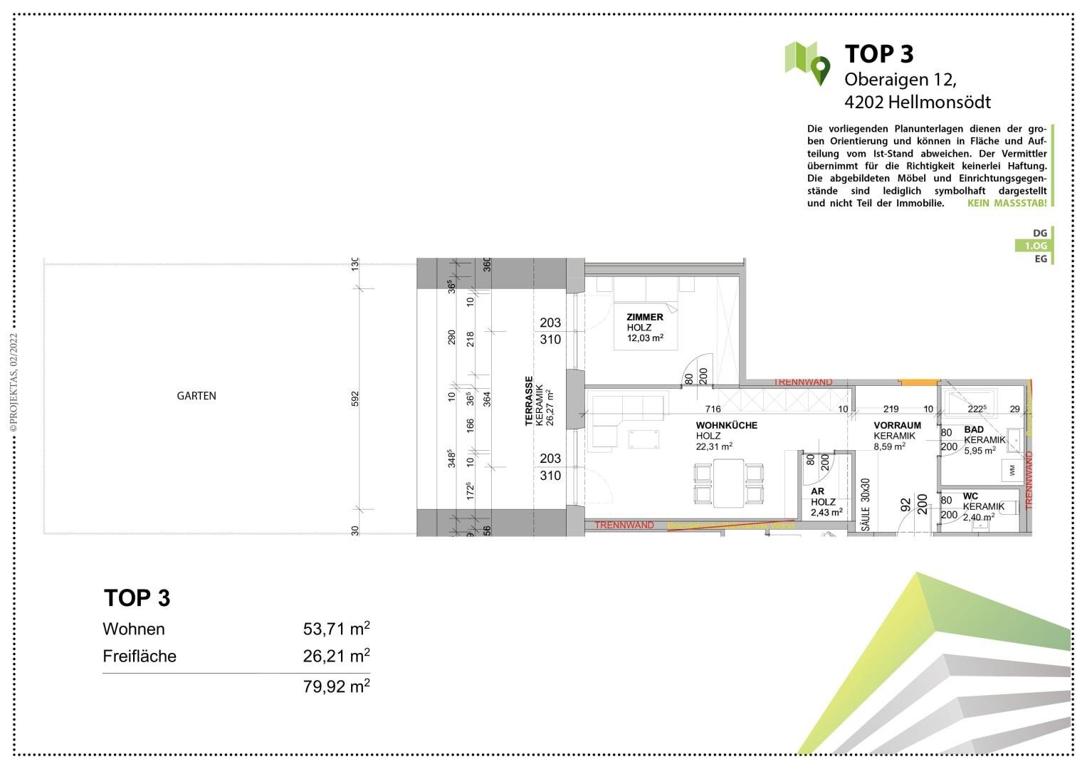 Wohnung zur Miete 549 € 2 Zimmer 53,7 m²<br/>Wohnfläche EG<br/>Geschoss Oberaigen 12 Hellmonsödt 4202