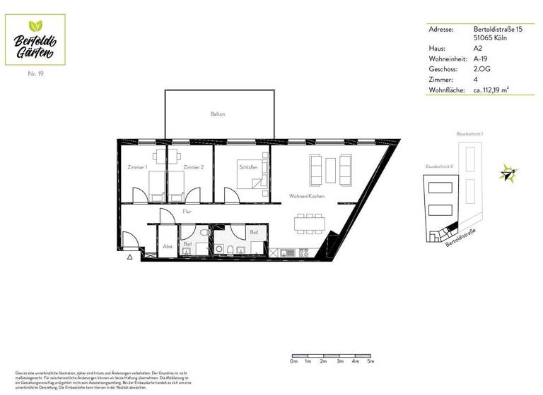 Wohnung zur Miete 1.750 € 4 Zimmer 111,7 m² 2. Geschoss frei ab sofort Bertoldistraße 15 Mülheim Köln 51065