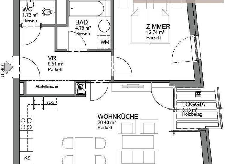 Wohnung zur Miete 909 € 2 Zimmer 55 m² 1. Geschoss Wien 1120