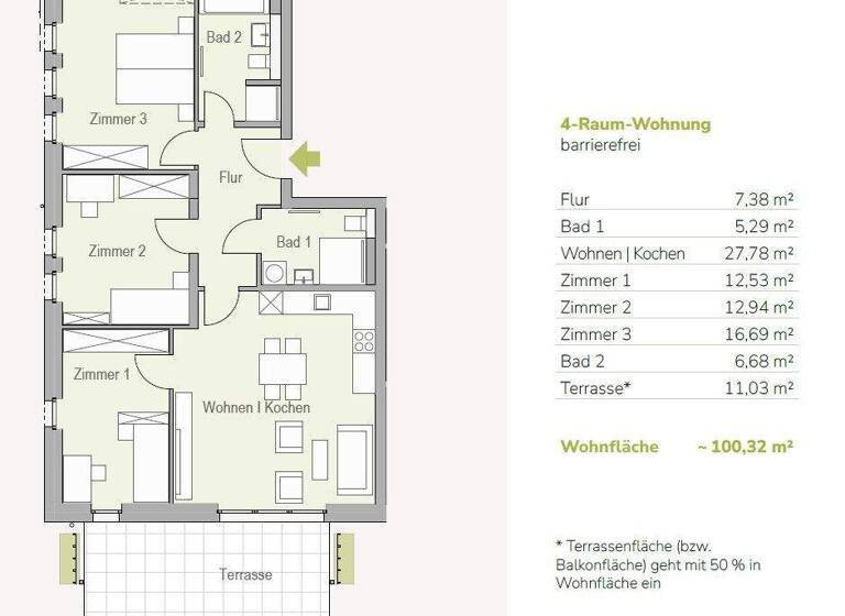 Terrassenwohnung zum Kauf - Erstbezug provisionsfrei 477.000 € 4 Zimmer 100,3 m² EG frei ab sofort Am Eichelberg 1k Medingen Ottendorf-Okrilla 01458