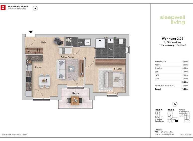 Wohnung zum Kauf - Neubau provisionsfrei 407.900 € 2 Zimmer 58,3 m² 2. Geschoss Schulstraße 29-31 Hattersheim 65795