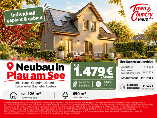 Haus zum Kauf 330.250 € 4 Zimmer 126 m² 650 m² Grundstück Vogelsang 1 Plau Plau am See 19395