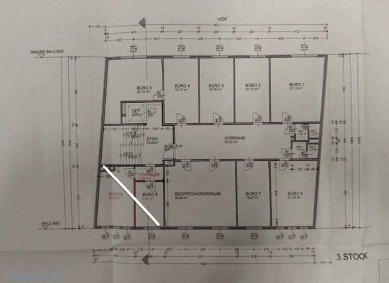 Büro zur Miete 3.045 € 8 Zimmer 203 m² Bürofläche Augasse Wien 1090