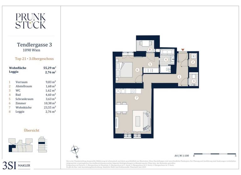 Wohnung zum Kauf - Erstbezug 529.000 € 2 Zimmer 55,3 m² 3. Geschoss Tendlergasse 3 Wien 1090