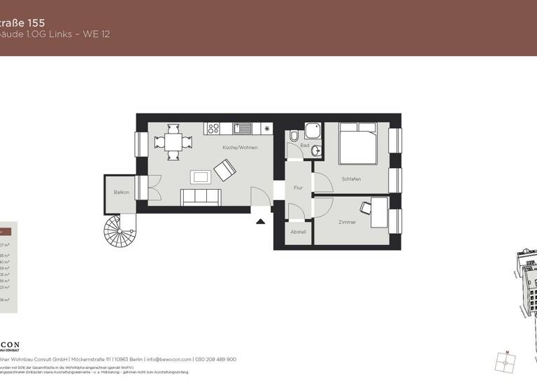 Wohnung zum Kauf 449.900 € 2,5 Zimmer 50,7 m² 1. Geschoss Ackerstraße 155 Mitte Berlin 10115