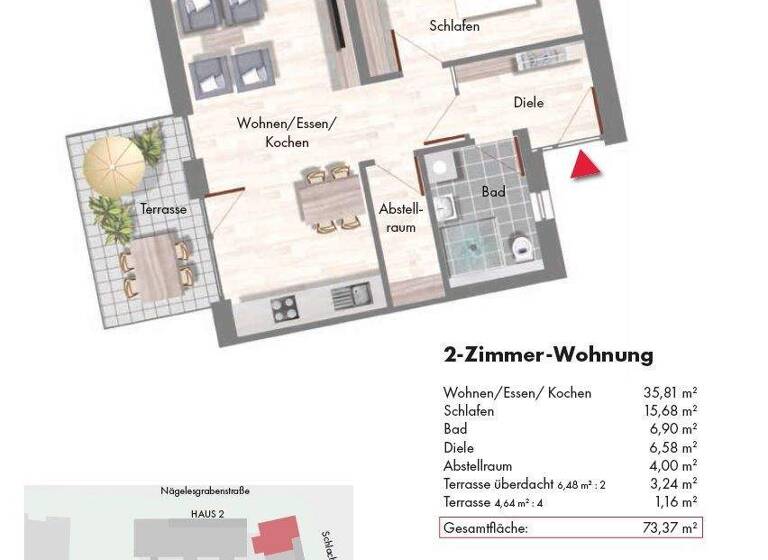 Wohnung zur Miete 950 € 2,5 Zimmer 73 m² 1. Geschoss frei ab sofort Rottweil 78628