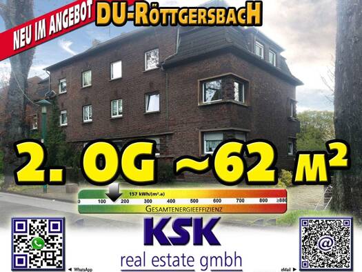 Wohnung zur Miete 525 € 2 Zimmer 62 m² 2. Geschoss frei ab 01.05.2026 Röttgersbachstr. 100 Röttgersbach Duisburg 47169