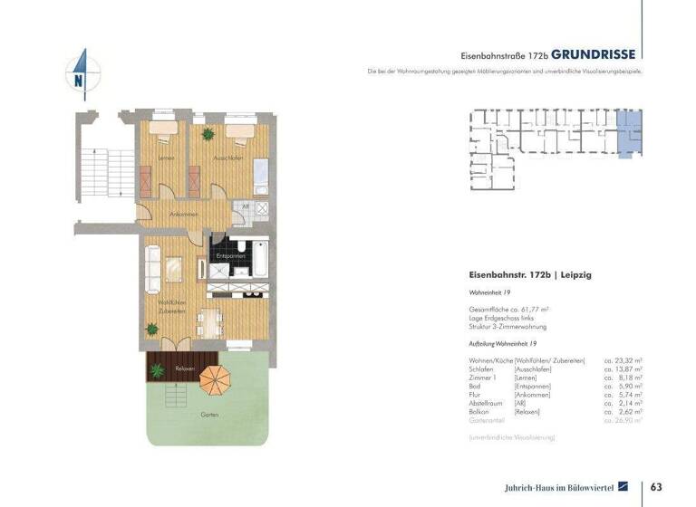 Wohnung zum Kauf 235.499 € 3 Zimmer 61,8 m² EG Eisenbahnstr. 172b Volkmarsdorf Leipzig 04315