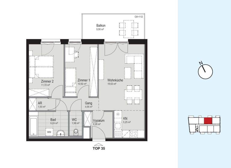 Wohnung zur Miete 1.157 € 3 Zimmer 65,6 m² 4. Geschoss Wien 1210