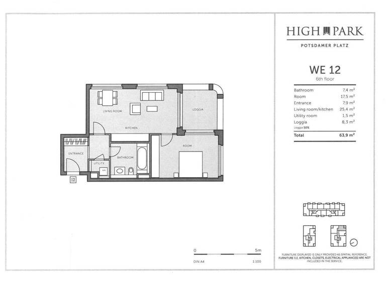 Wohnung zur Miete 1.490 € 2 Zimmer 64 m² 6. Geschoss Gabriele-Tergit-Promenade 21 Kreuzberg Berlin 10963