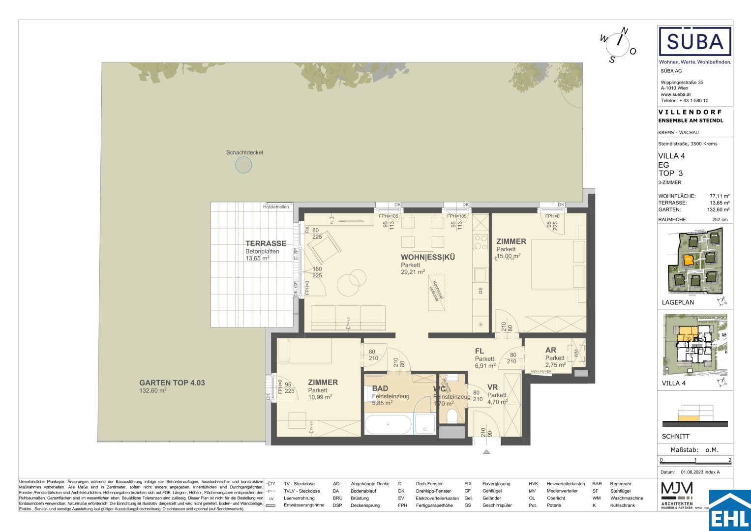 Wohnung zum Kauf 495.000 € 3 Zimmer 77,1 m²<br/>Wohnfläche EG<br/>Geschoss Steindlstraße Krems an der Donau Krems an der Donau 3500