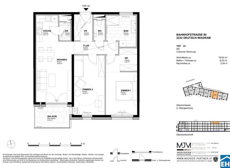 Wohnung zum Kauf - Erstbezug 443.900 € 3 Zimmer 78,6 m² 3. Geschoss Bahnhofstraße Deutsch-Wagram 2232