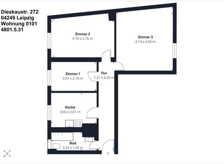 Wohnung zur Miete 520 € 3 Zimmer 64,8 m² EG Dieskaustraße 272 Großzschocher Leipzig 04249
